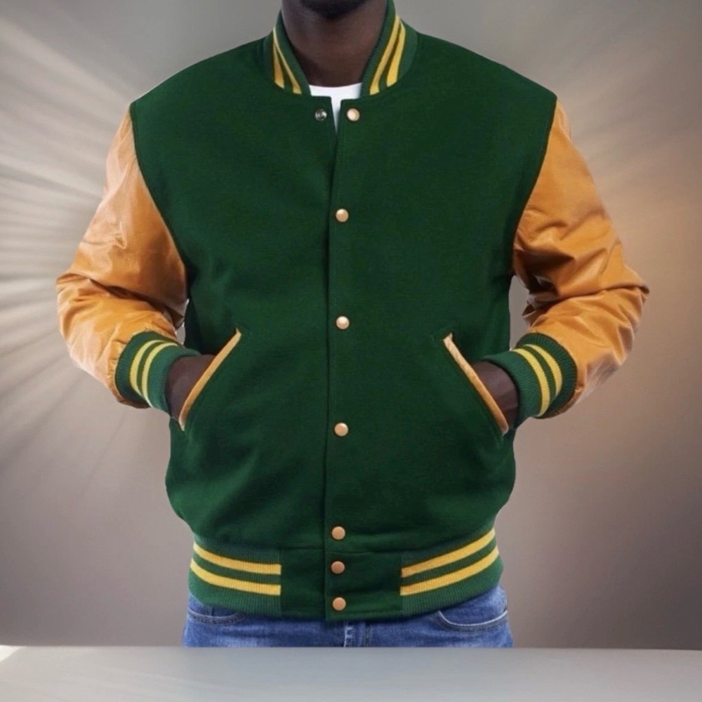Genuine Leather & Wool Varsity Members Only Letterman Sporty Jacket